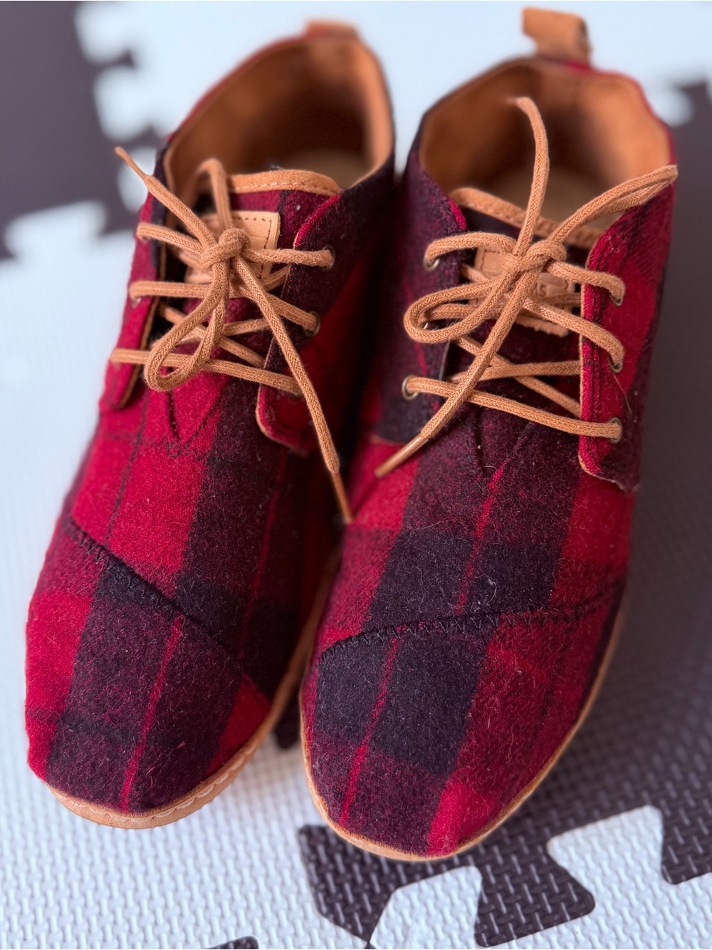 Red and Black Plaid Flannel Lace-Up Shoes